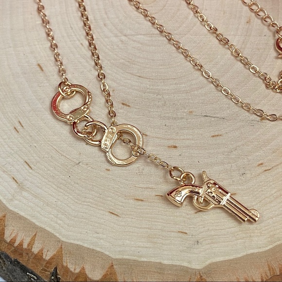 Handcuff and Gun Pendant Y-Necklace - Picture 9 of 13